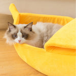 Cozy Banana Cat Bed for Cats and Dogs - Soft Plush Pet House